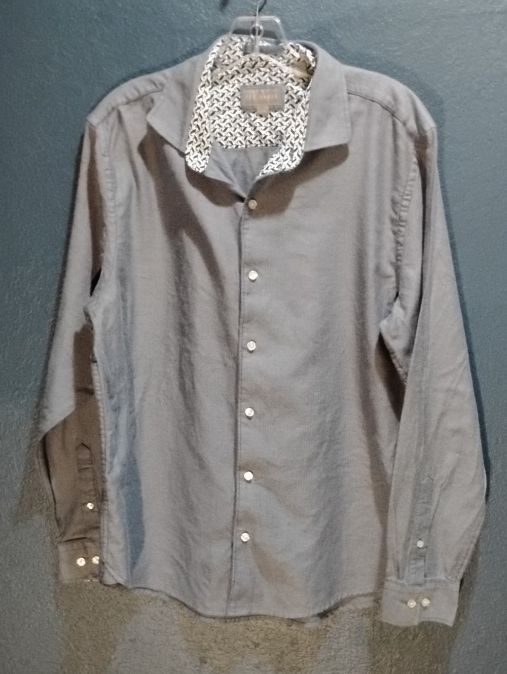 Ted Baker Gray Men's Button-Down Shirt with Patterned Contrast Collar